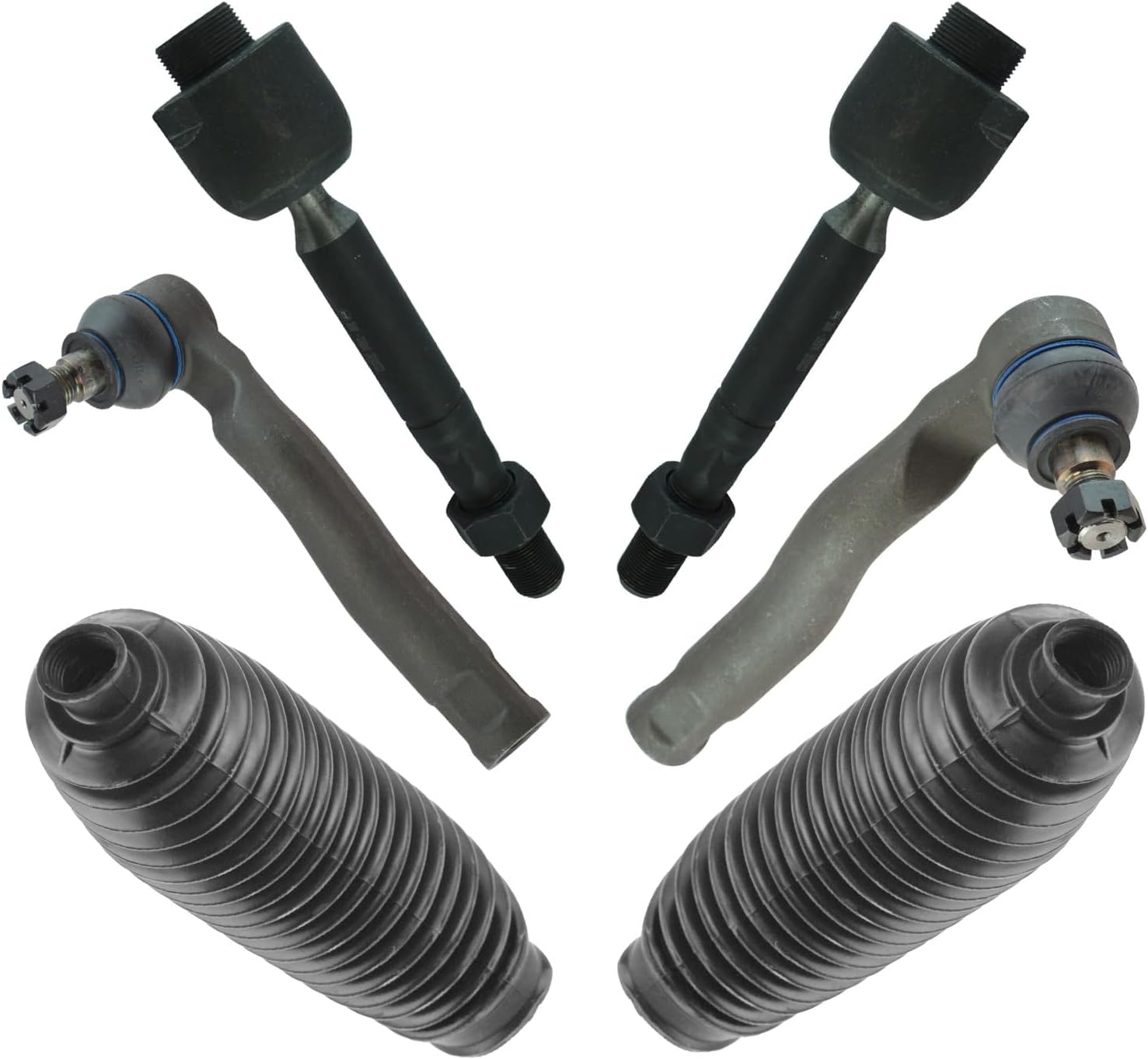 TRQ Front Driver & Passenger Side Inner & Outer Steering Kit Steering Rack & Pinion Bellow Tie Rod Compatible with 2008-2020 Toyota Sequoia 2007-2020 Tundra