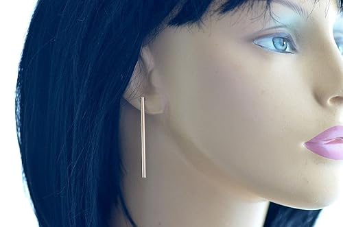 Miniatura 9 de 2 inch long 3mm thin 14k yellow gold filled post bar stud earrings minimalist geometric earrings for women sterling silver post (14k gold filled)