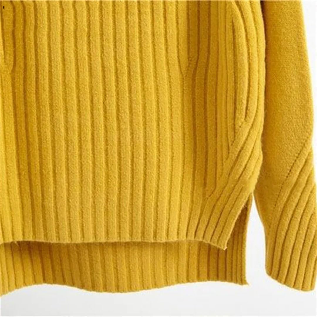 Maglione da donna a collo alto Pullover da donna a maniche lunghe, Giallo, S