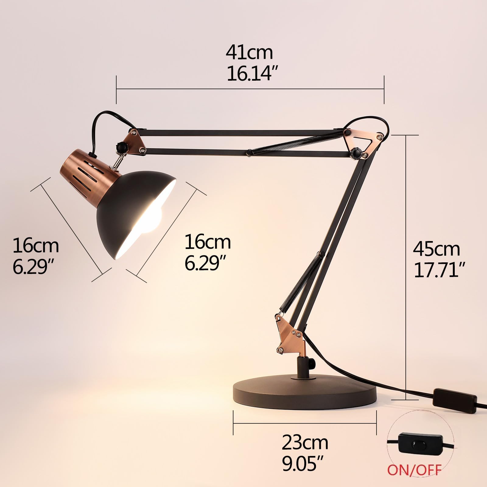 FIRVRE Lampada da Tavolo Vintage con Clip, Lampada da Scrivania con Flessibile Girevole Braccio Snodato, Lampada da Comodino con Paralume Retrò e Attacco E27 per Ufficio,Studio,Piante