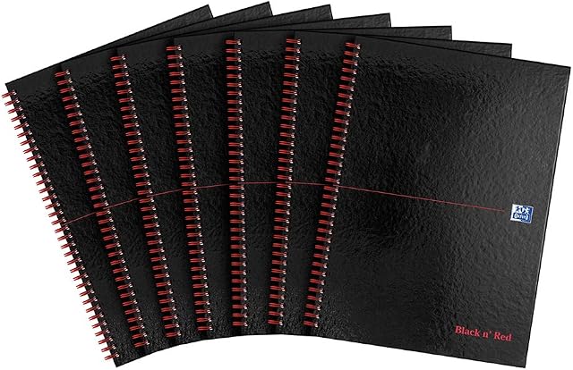 Oxford Black n' Red A4 Glossy Hardback Wirebound Notebook, Ruled, 140 Page, Pack of 7