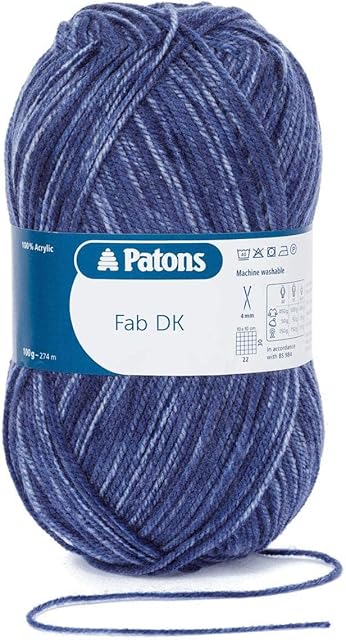 Patons Fab DK Kitting/Crochet Yarn Double Knitting Wool 100g Balls and 100% Acrylic Machine Washable & Tumble Dry Yarn - 44 Colours in The Range - Colour 2370 - Navy Denim - 1 x 100g Ball