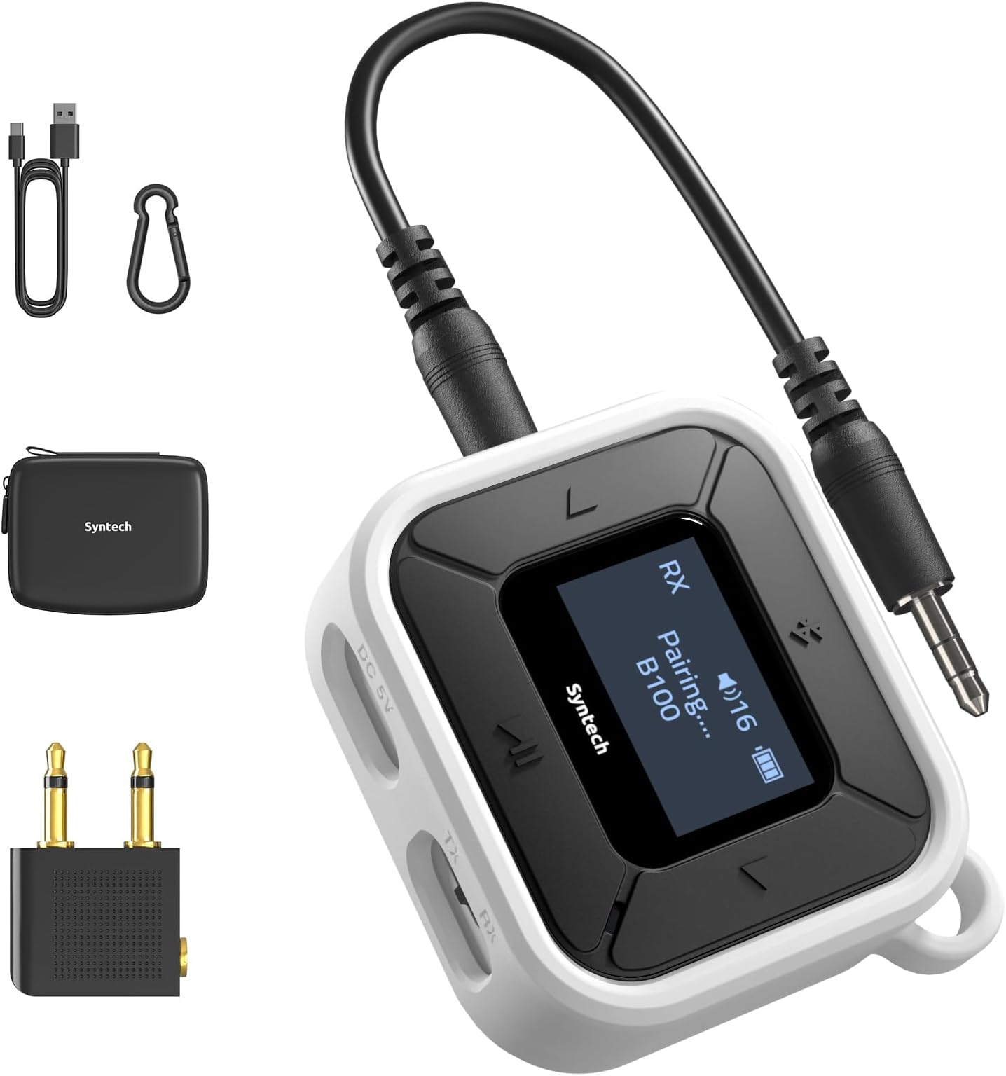 Syntech Bluetooth Transmitter Receiver for Airplane with Extra Dual 3.5mm Jack AUX Adapter, LED Display Dual Link Low Latency Bluetooth 5.3 Audio Adapter for AirPods Wireless Headphone Car