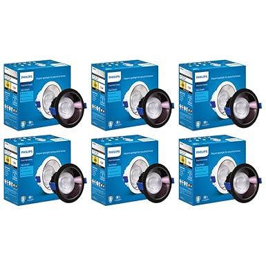 PHILIPS 12 Watt Black Body with Black Reflector LED Ceiling COB Round Spot Light with Focused Beam | Cut Out: 102mm | Warm White, Pack of 6 (Deco Bright)