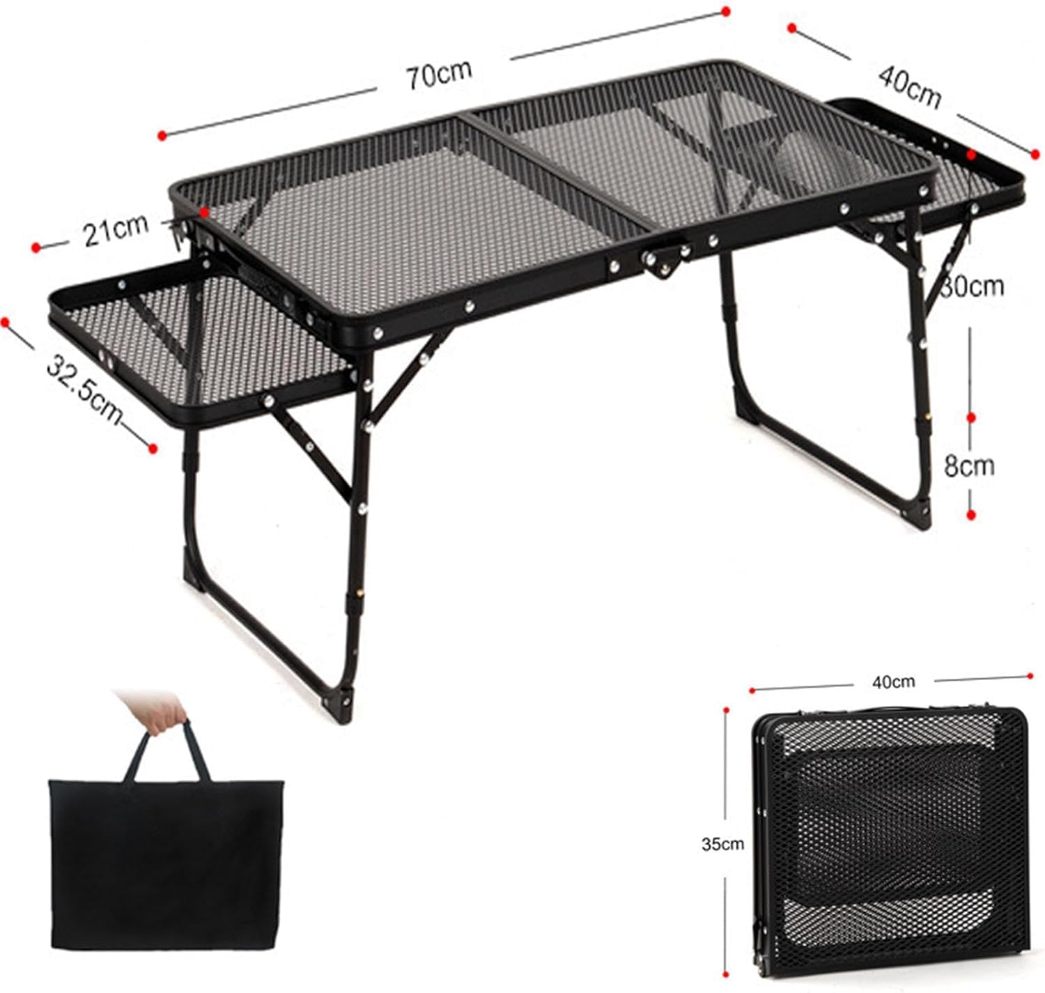 MUGATH Lightweight Folding Camping BBQ Table with Mesh Top, Adjustable Height Portable Aluminum Picnic Table with 2 Side Panels & Carry Handle for Outdoor Cooking, Camping & Fishing 1