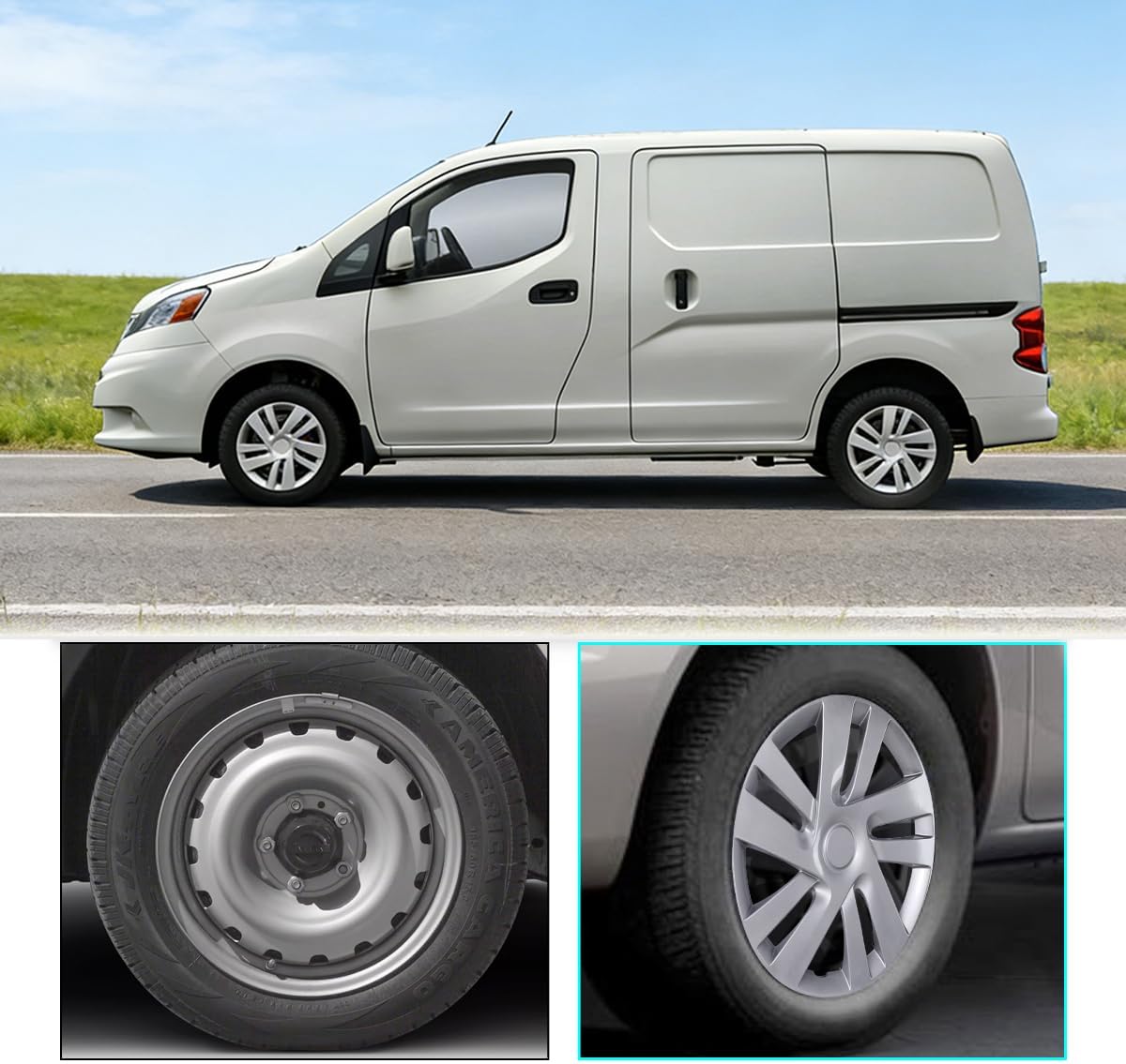 15 Inch Hubcaps Wheel Covers for Nissan NV200 2013-2021, R15 Hub Caps Wheel Rims Cover Snap-on Nissan NV200, Set of 4, PP Material + (15", Silver Lacquer)
