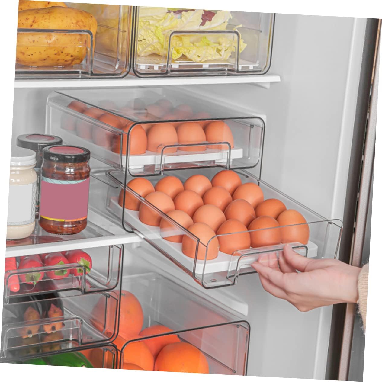 Angoily 2pcs Refrigerator Organizer Bin Design Double Holder for Fridge Storage Container Keeps Fresh and for Pantry and Kitchen Use