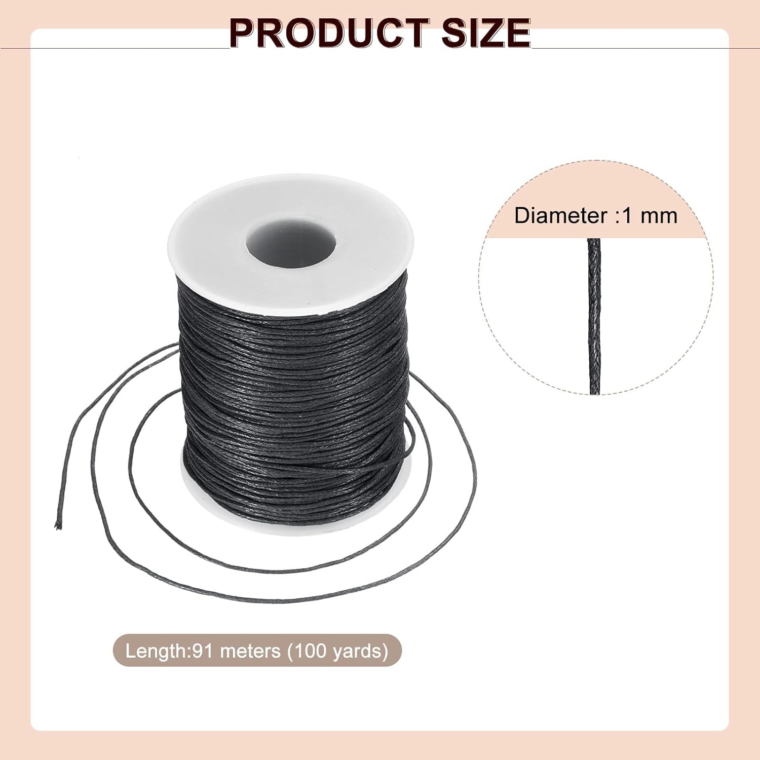HARFINGTON Waxed Cotton Cord 1mm 100 Yards Black Wax String Beading Thread Round Smooth for Bracelet Necklace Beads DIY Crafts Jewelry Making Macrame Supply - Image 2