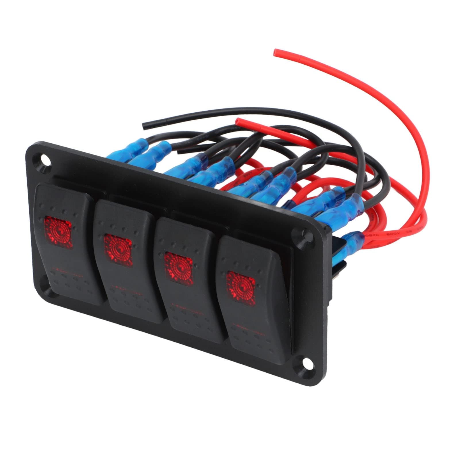 Aramox Panel de Interruptores Basculantes, Panel de Interruptores Basculantes Interruptor Basculante Precableado Rojo de 4 Entradas con 2 uds. Adhesivo para Envío de Automóviles