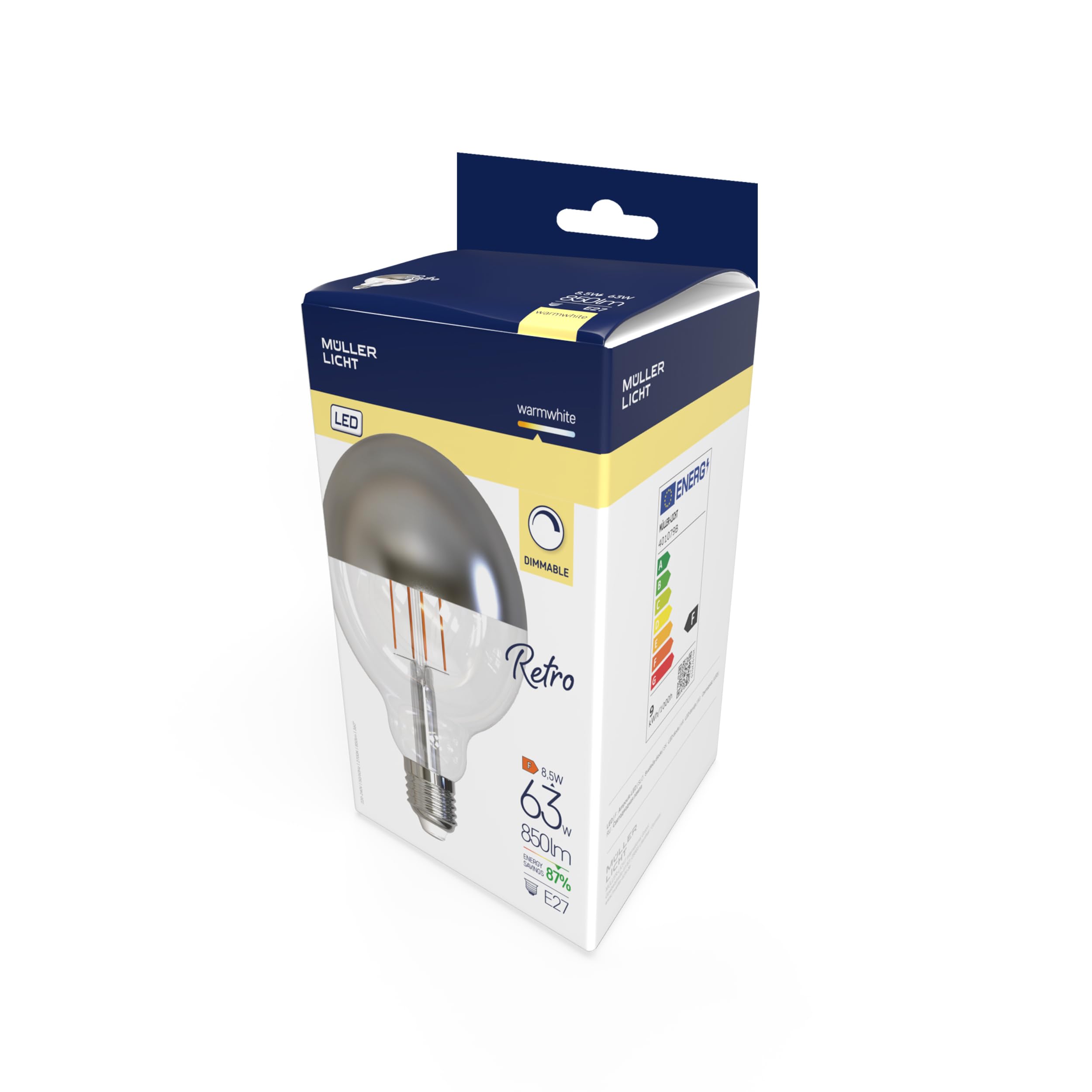Müller-Licht Müller Light Led Globe E27 9 W 927 Half Mirror