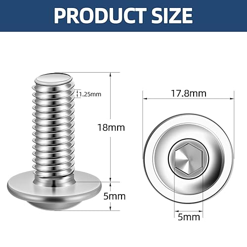 Miniatura 7 de Tornillos de cabeza de botón con brida M8-0.049 x 0.787 in, tornillos de brida, acero inoxidable 18-8 304, rosca completa, unidad de enchufe Allen,