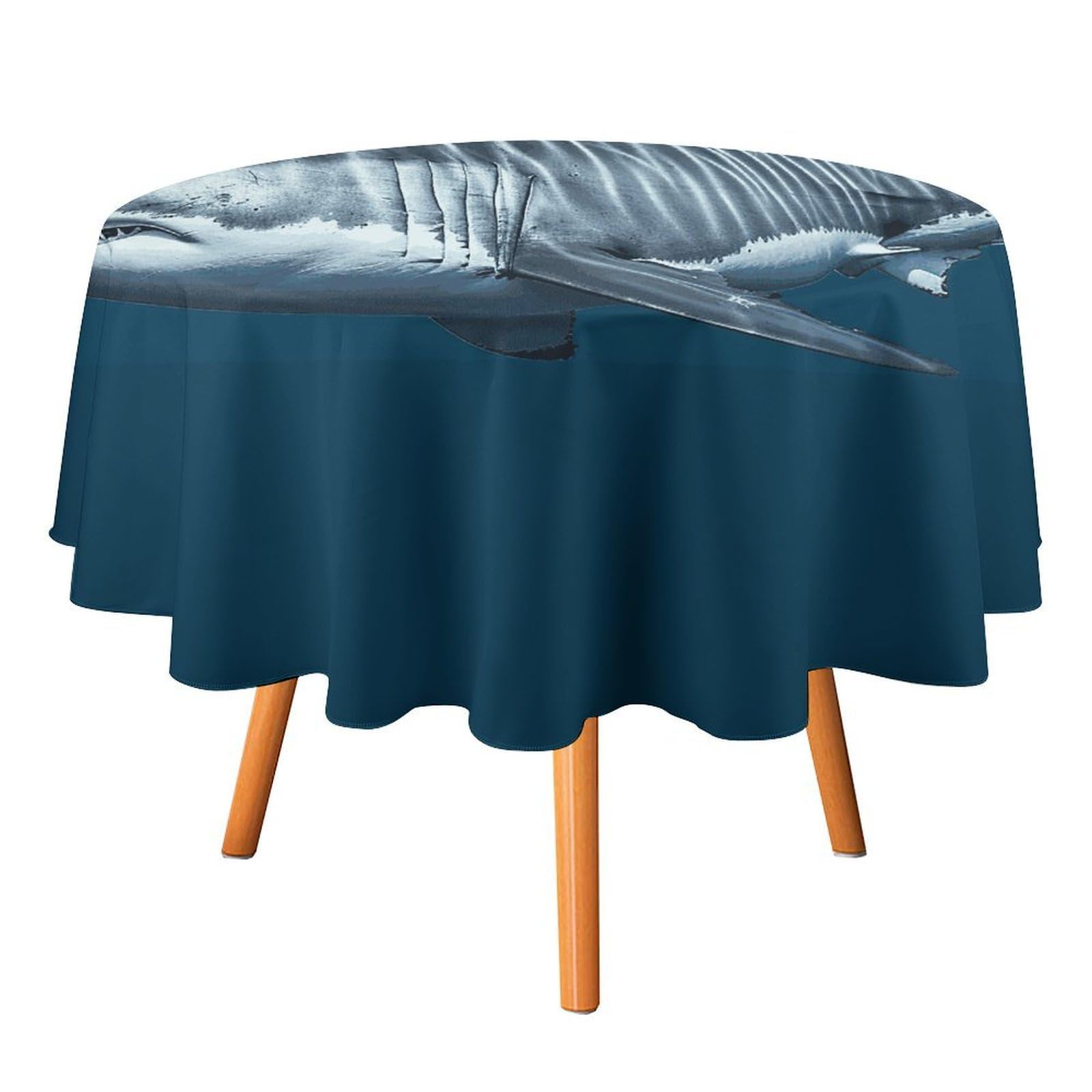Fekiloot Style Great White Shark Round Tablecloth - Heavy Duty And Washable,Polyester Decorative Fabric Table Cover,Tablecloths For Kitchen Dining, Wedding, Birthday Party70x70in