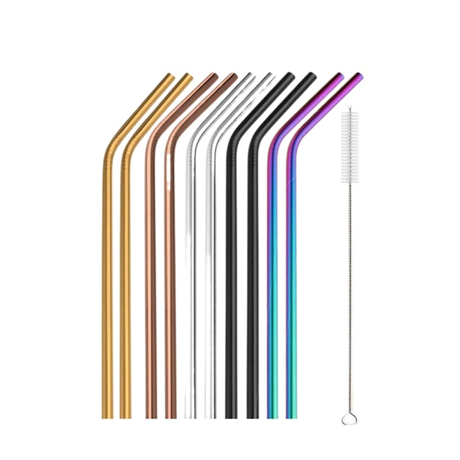 Paille inox rainbow par 11 avec goupillon pour cocktail