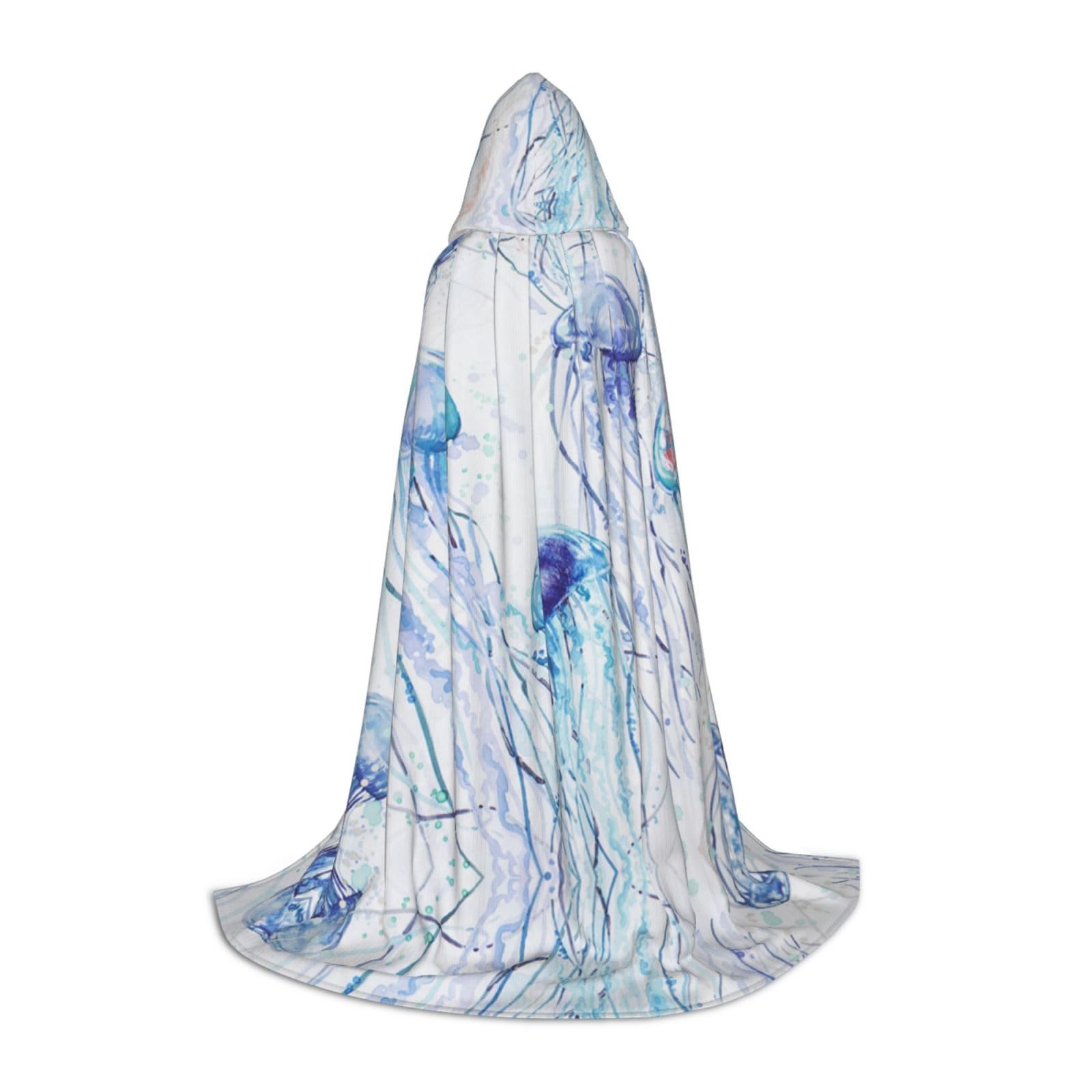 SDFCUMDM Jellyfish Print Hooded Cape For Teenagers For Halloween Cosplay Costumes