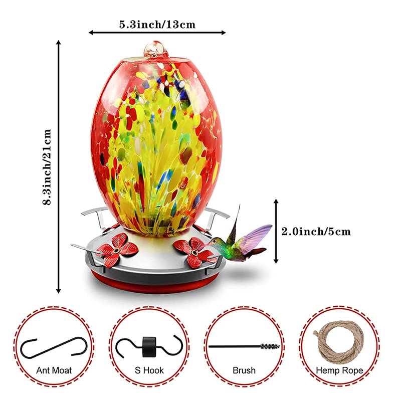 KRISININE Kolibri-Futterspender Aus Mundgeblasenem Glas – Mit 2 Blumen-Futteröffnungen, Ameisen- & Bienensicher – Ca. 8,1 Cm, 94 Ml Fassungsvermögen