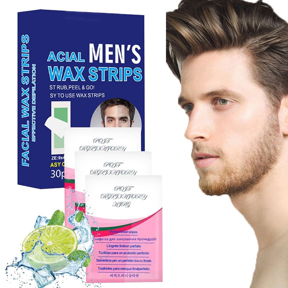 Bandas de Cera Fría Depilatoria, Bandas de Cera Fría Depilatoria Facial, para Depilación Facial de Labios Hombres, 30 Tiras