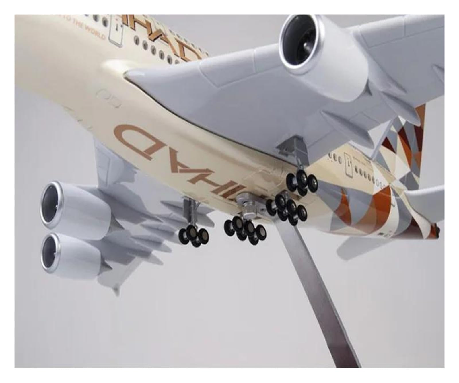 Odlewany metalowy samolot Airbus 1:160 do żywicy Model samolotu Etihad A380 Materiał żywiczny Model wystawowy Samoloty Statyczny wyświetlacz modelu Samoloty do zbierania i wystawiania (ze światłem)