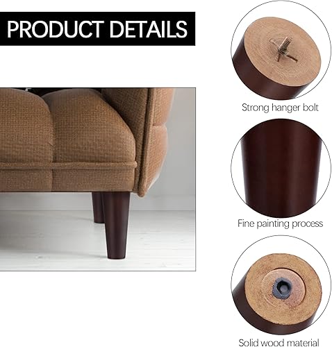 Miniatura 10 de TURSTIN 8 patas redondas de madera maciza para muebles, patas de sofá, patas de sofá, patas de repuesto para sillón, gabinete, silla, aparador o