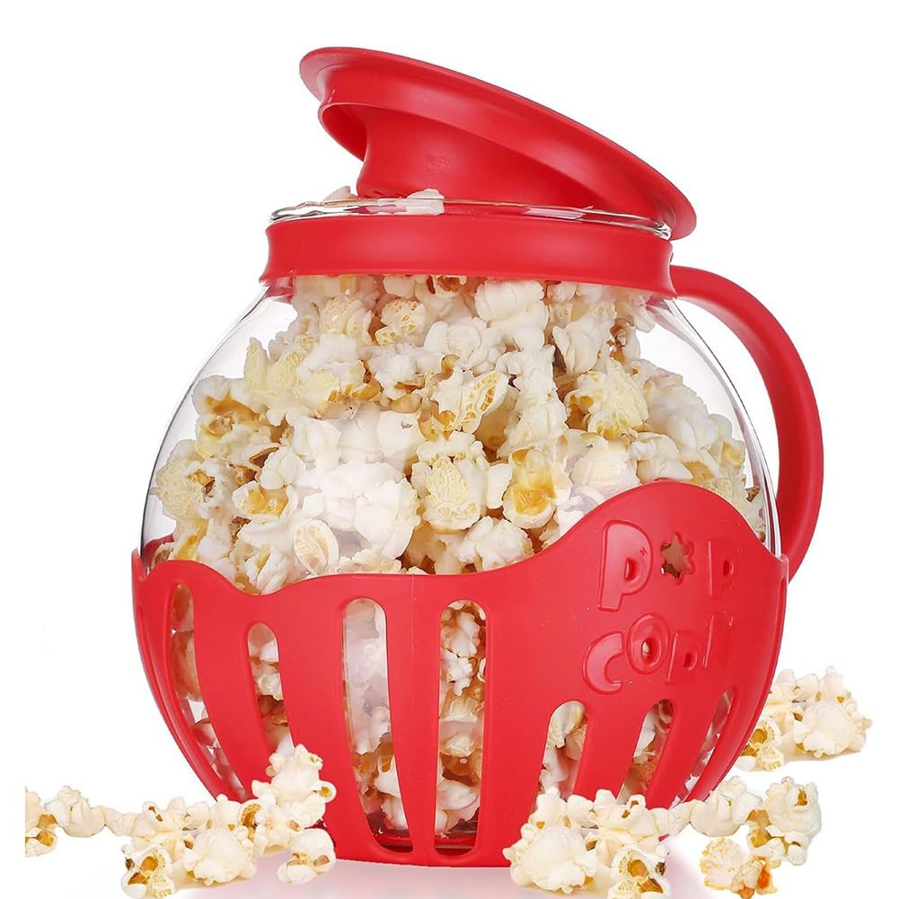 CTRLZS Microwave Popcorn Maker Bucket Microwave Bowl Mini Machine Safe Silicone Lid Popcorn Maker Red