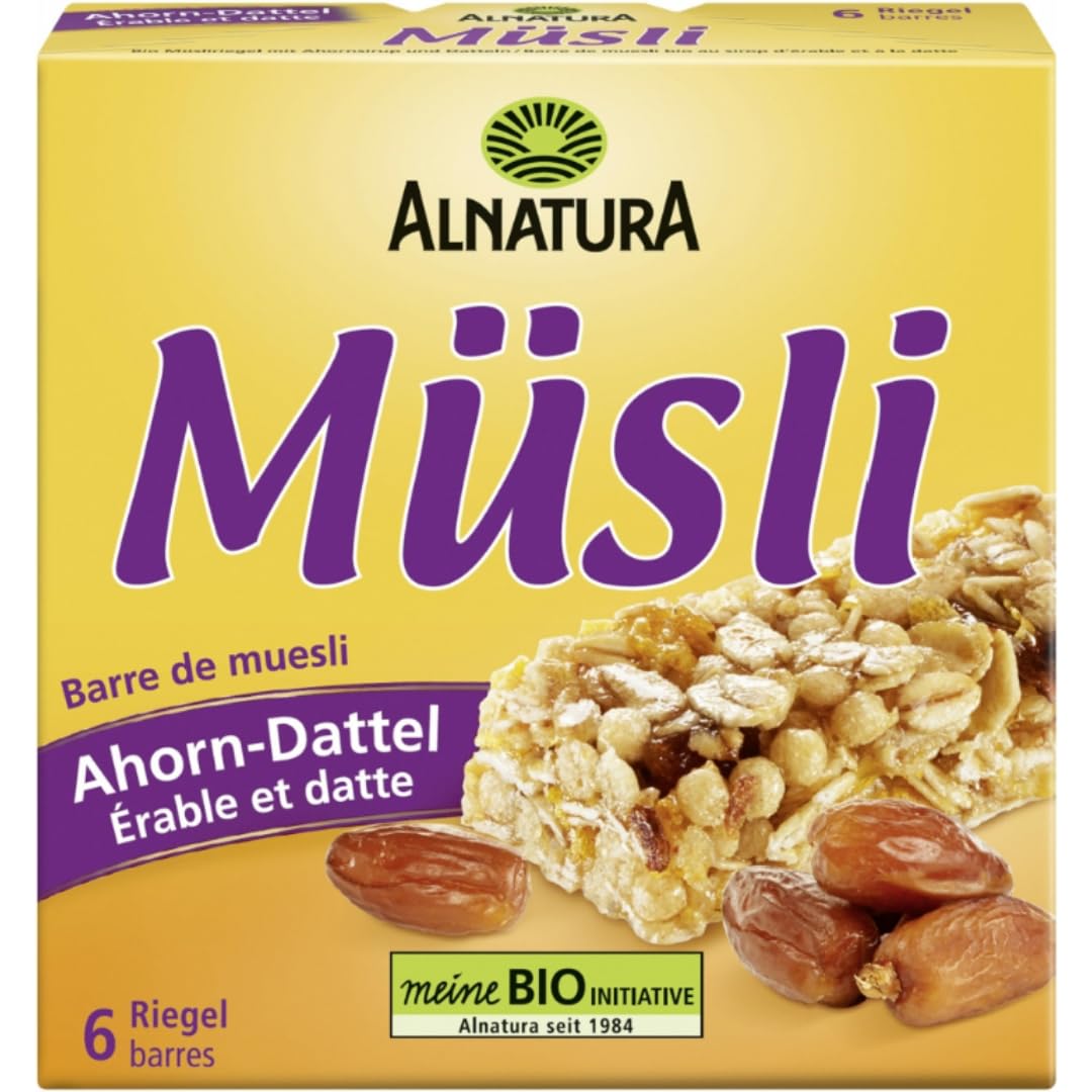 Alnatura Müsli Riegel Ahorn Dattel Müsliriegeln (6er Pack) 150 Gramm x 10 PACKS mit Pufai kostenlosem Überraschungsgeschenk