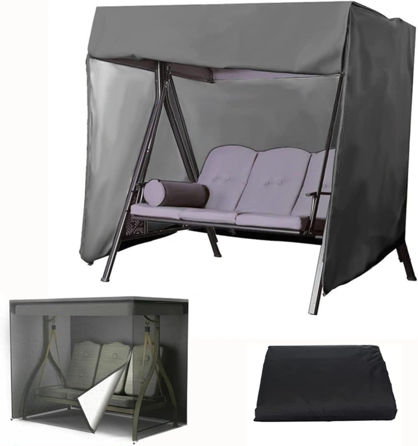 Patio Swing Cover Waterproof Hammock Glider Cover Anti-UV Heavy Duty 3 Seater Garden Canopy Replacement Cover Outdoor Furniture Protective Cover,220 x 125 x 170 cm/87 x 49 x 67 inch