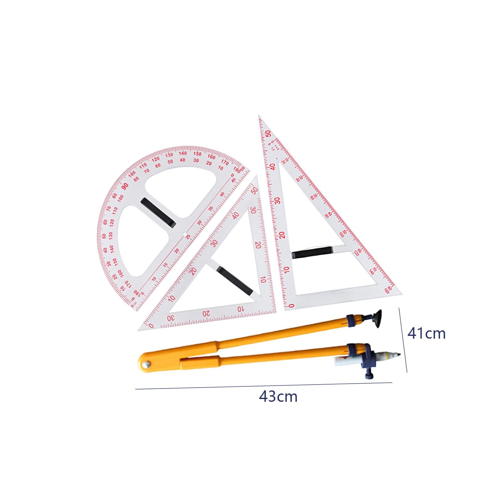 kowaku Messwerkzeug, Mathe-Set mit abnehmbarem Griff, große Zahlen-Set-Zeichnung für an der Tafel im Klassenzimmer, Vierteiliges Set