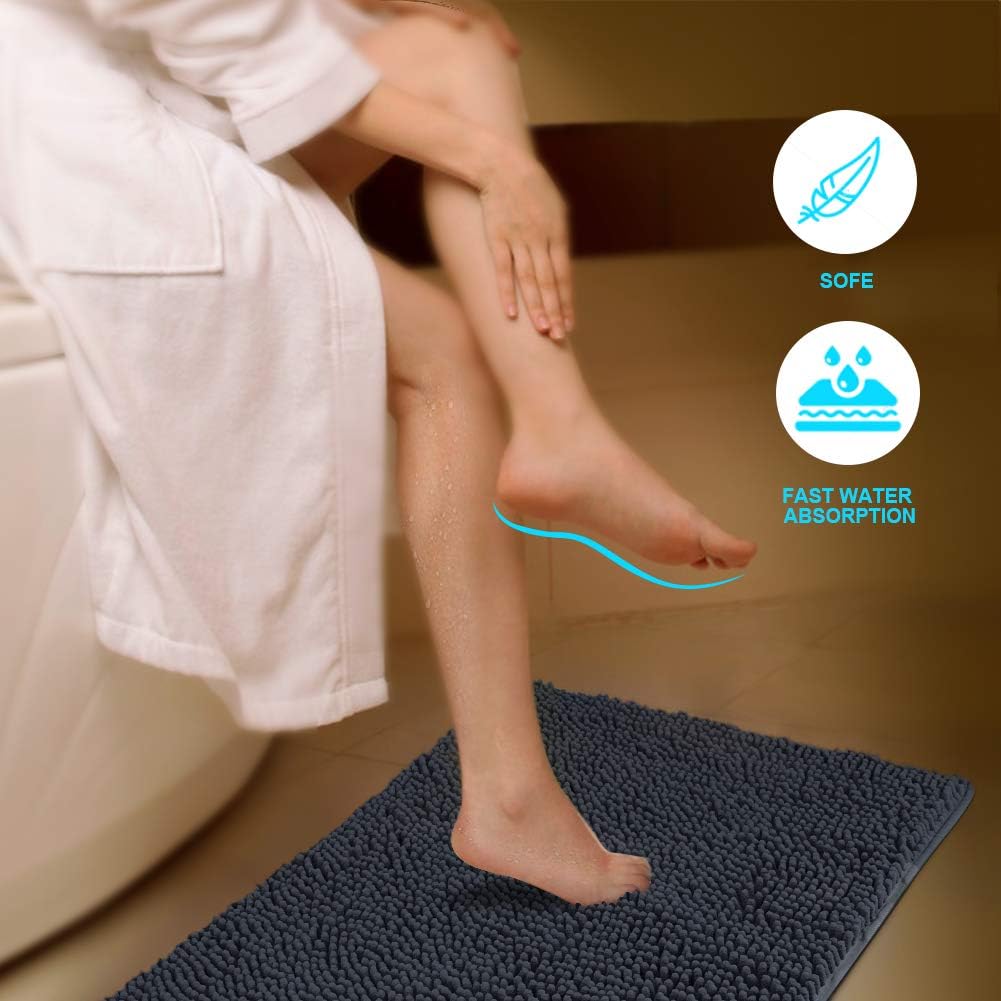 Secura 47″ x 28″ Bathroom Rugs – Ultra-Soft Absorbent Chenille Bath Mat, Machine Washable & Non-Slip Bath Mats for Bathroom, Shower, Tub & Home Decor (Dark Gray) - Image 3