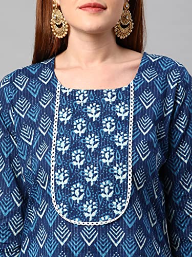 Image of ANNI DESIGNER Women's Cotton Blend Printed Straight Kurta With Pant