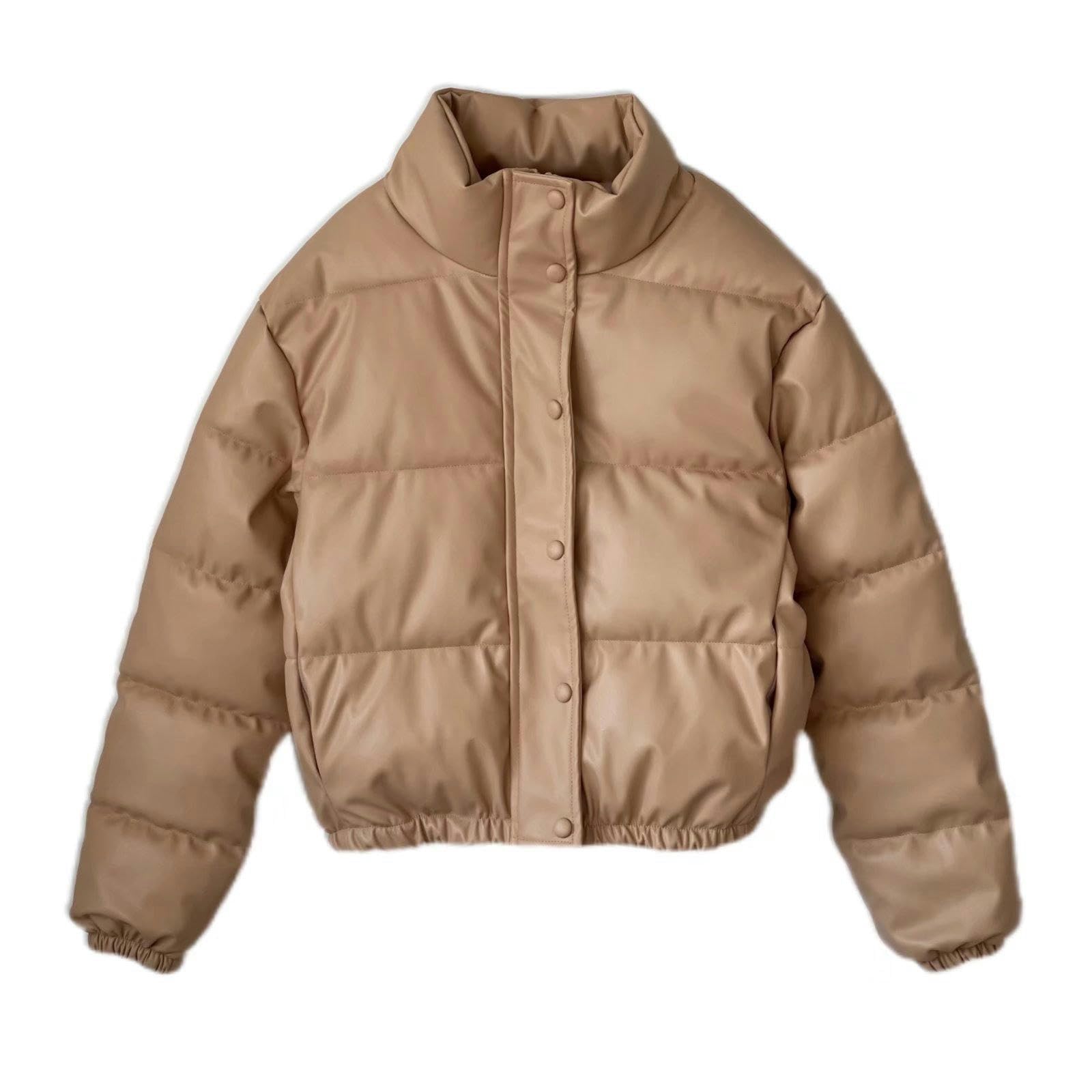 Chaqueta de algodón suelta con cuello alto para chicas calientes chaqueta de cuero de PU cálida gruesa