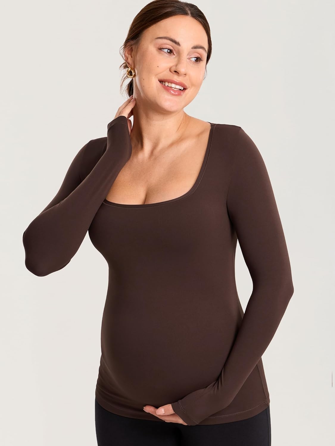 MOMANDA Long Sleeve Maternity Tops Square Neck Pregnancy Basic Shirts Soft Casual Tee - Image 4
