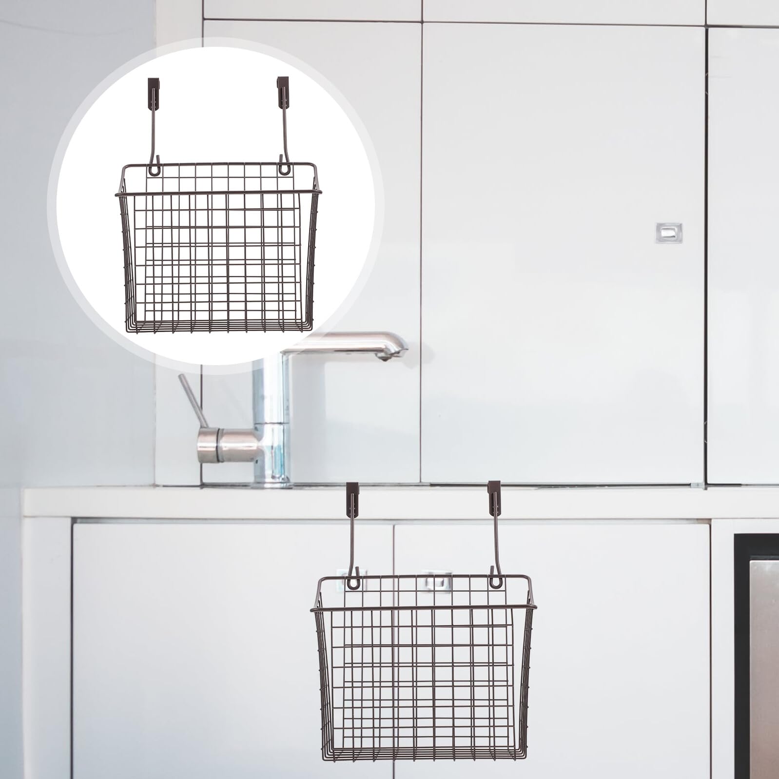 SOIMISS Cesta Colgante Organizador Espacio Ahorro de Alambre de Hierro Negro Diseño Elegante para Armario de Cocina para Almacenamiento Hogar