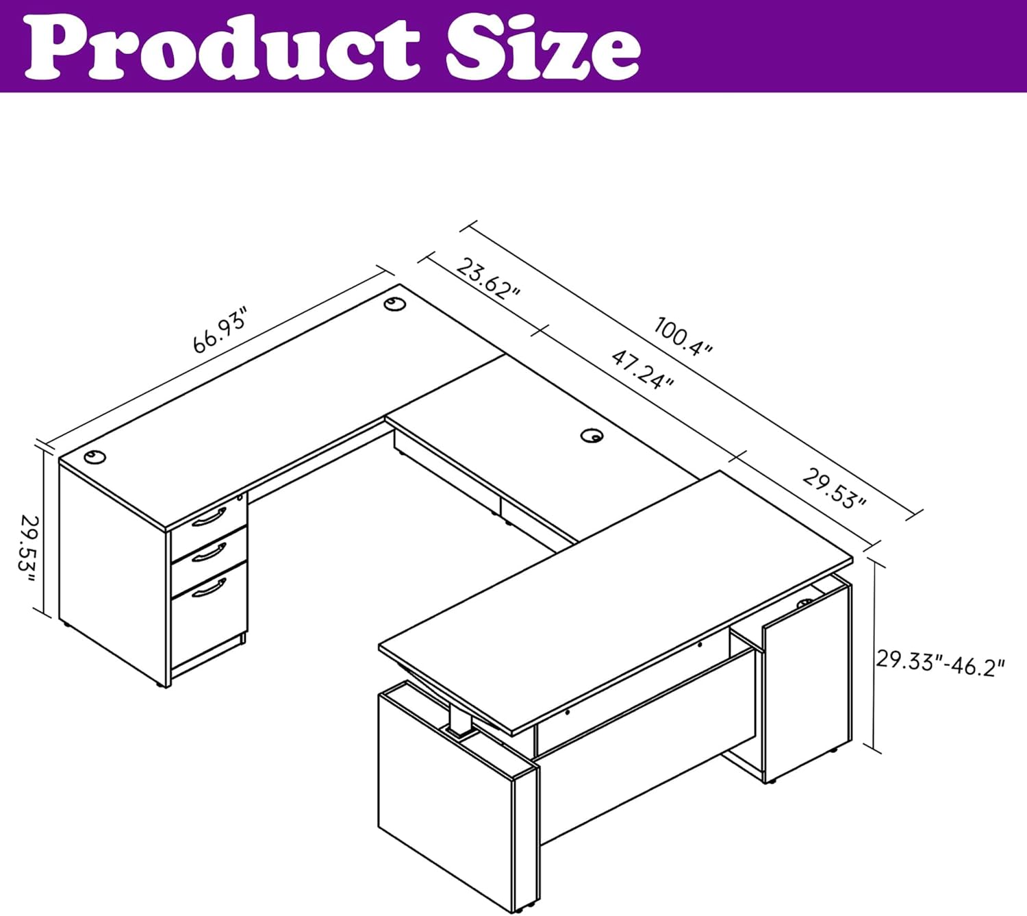 100.4'' U Shaped Executive Standing Desk with Pre-Assembled Frame & Lockable Cabinets, Height Adjustable Desk Dual-Motor Sit-Stand Workstation for Corporate & Home Office (Grey-U)