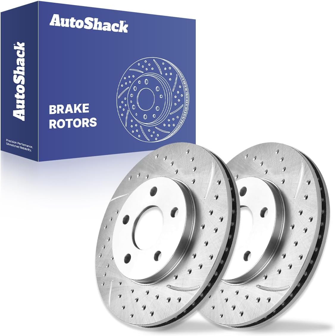 AutoShack Front Vented Drilled & Slotted Silver Zinc Coated Brake Rotors 2-PC Set Replacement for 2006-2011 Chevrolet HHR SilverShield Pro 10.85" (275.7 mm)