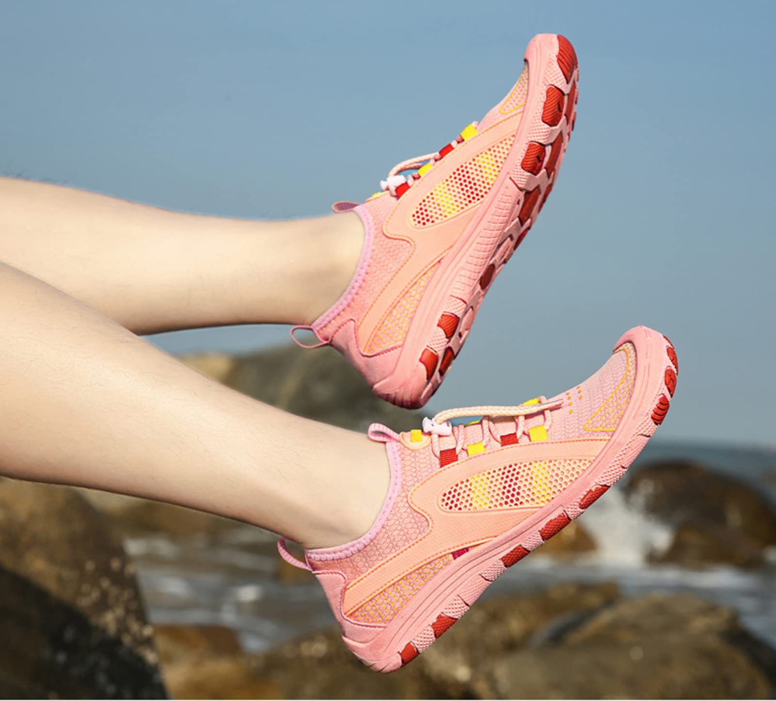 Zapatos Acuáticos Descalzos, Calcetines De Cuero, Zapatillas Acuáticas De Secado Rápido para Hombres Y Mujeres, Natación, Yoga Neutro, Carrera En La Playa, Snorkel(38 EU, Pink)