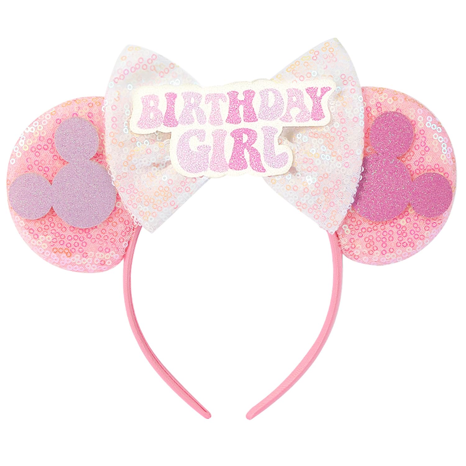 RCRAJE Birthday Mouse Ears Bow Headbands, Mice Sequin Ears Headbands for Women, Glitter Party Princess Decoration Cosplay