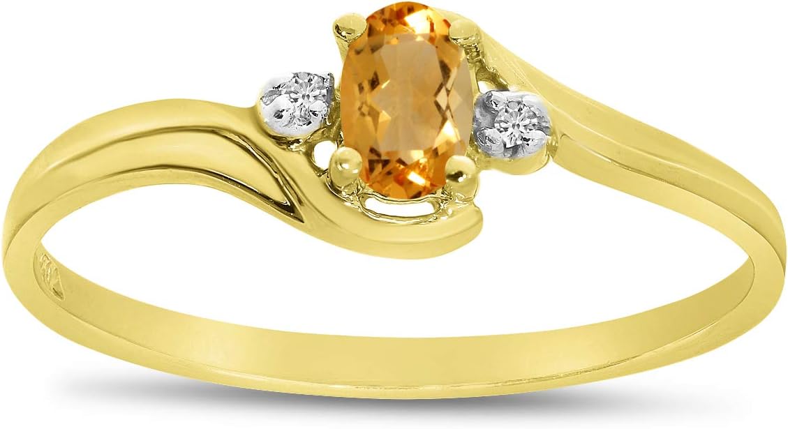 14k Yellow Gold Oval Citrine And Diamond Ring