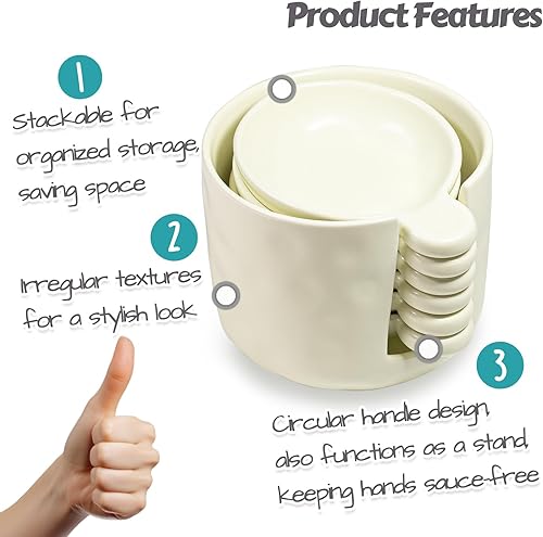 Miniatura 3 de 1st Heaven Cuencos de cerámica para salsas, versátiles platos pequeños para condimentos y condimentos con asas. Perfecto para sushi, soja, embutidos