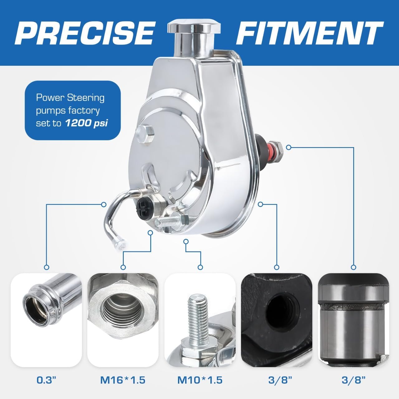 Power Steering Pump Saginaw P Series 5/8" Keyway Pulley Shaft - Compatible with GM Vehicles GMC Chevrolet Chevy Buick Oldsmobile Pontiac Chrome