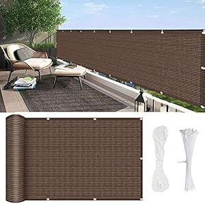 Balkon 50 x 200 cm (20 x 79 inch) UV-bescherming windbestendig voor terrasomheining achtertuin bruine kleur inclusief touw en oogjes lichtgewicht en duurzaam (185 g/m²)