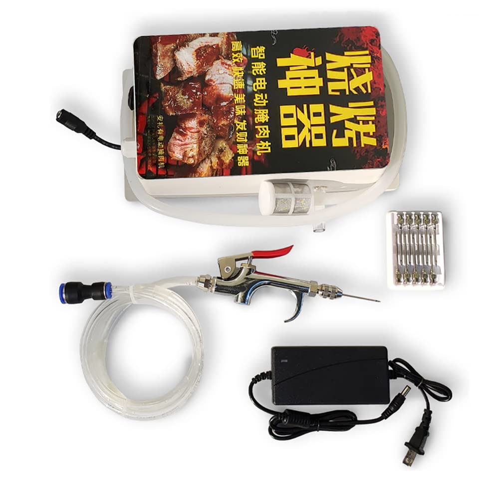 Elektrische Kochsalzspritze Pumpe, Hochdruck Lebensmittelqualität Fleisch Kochsalzlösung Injektor Prozessor mit 10Pcs Nadel (A)