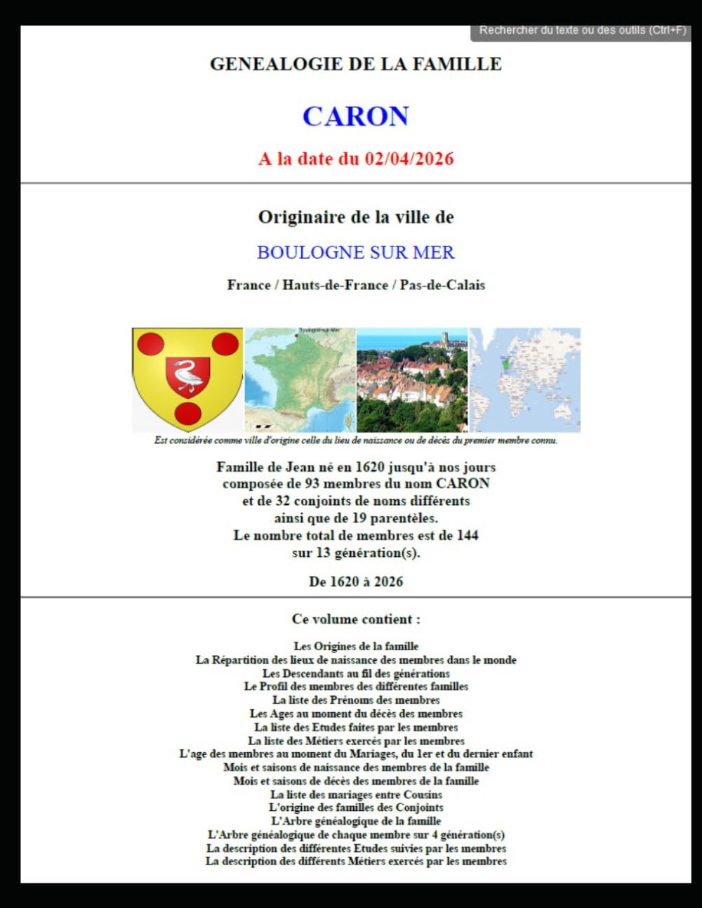 Généalogie CARON Profils, Arbres, etc