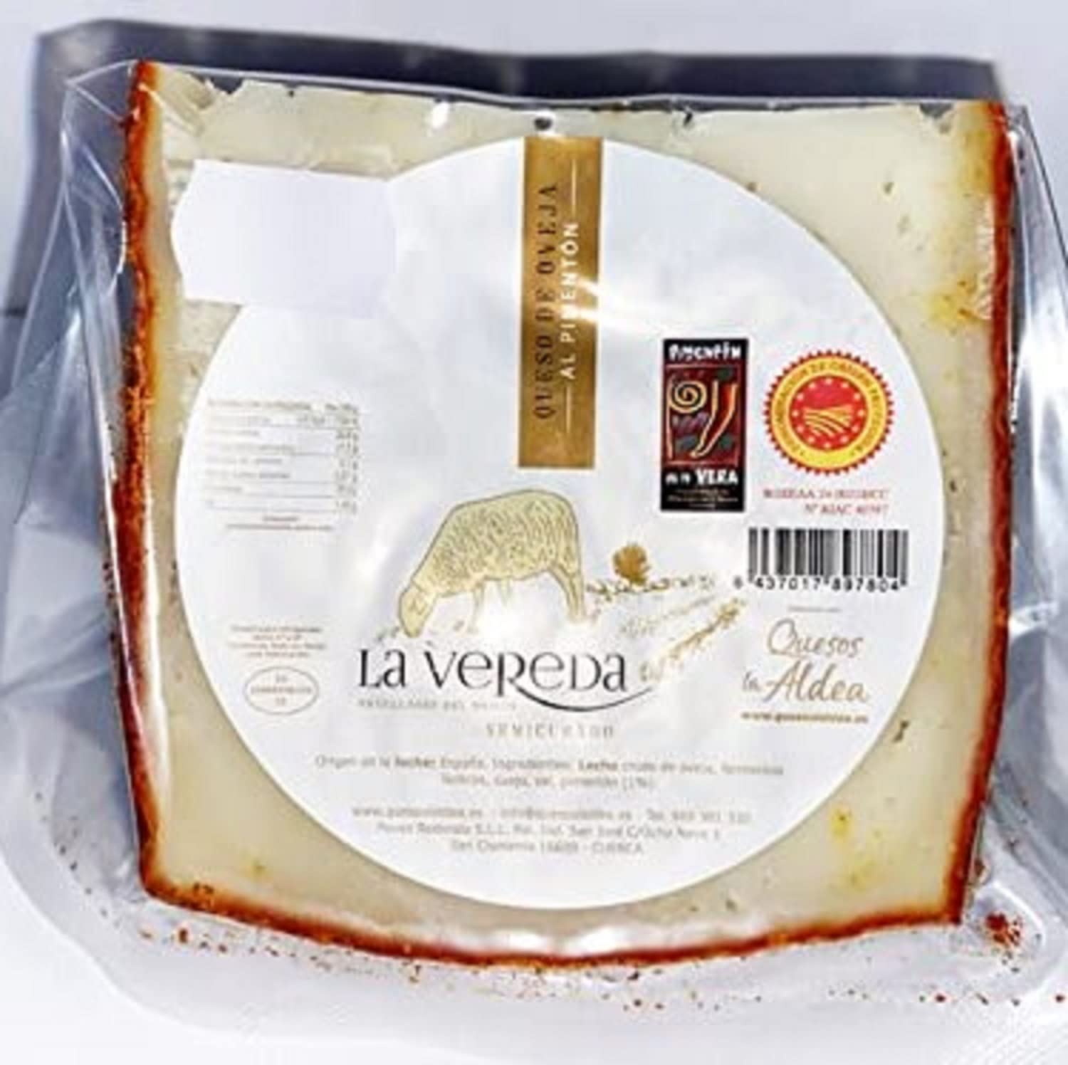 QUESOS LA ALDEA | Queso Artesano de Oveja Semicurado al Pimentón | Cuña de 0,75 kg | Queso Artesano | Ideal para Cesta Gourmet, Packs Regalo, Lotes de Quesos Gourmet y Regalo Gourmet