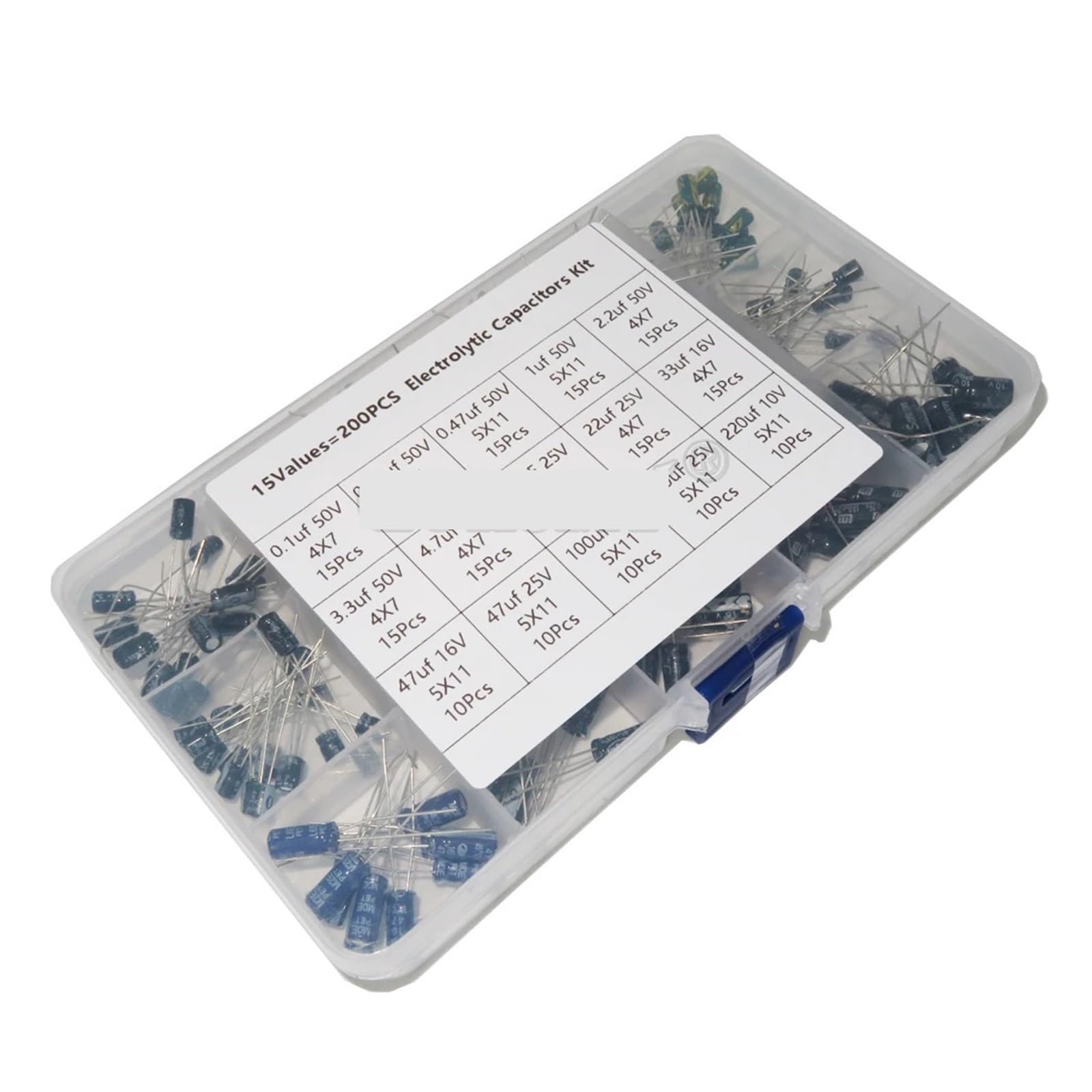 ICXLPMC 200pcs 15 values Electrolytic Capacitor KIT 0.1-220uF Capacitors Assortment Box Kit