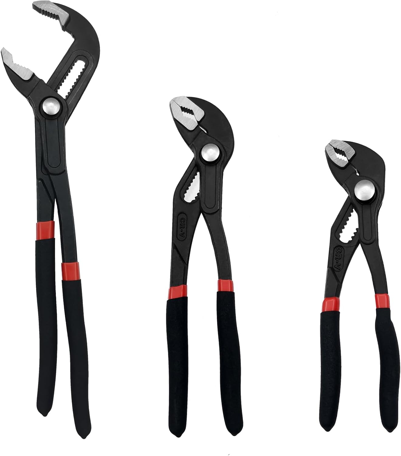 Black and Red 3PCS Groove Joint Pliers Set 7Inch 10Inch 12Inch, Fast Adjustable Channel Locks Plier Set Quick Release Water Pump Pliers Set V-Jaw Tongue for Gripping, Repair, Nuts, Bolts, Pipe