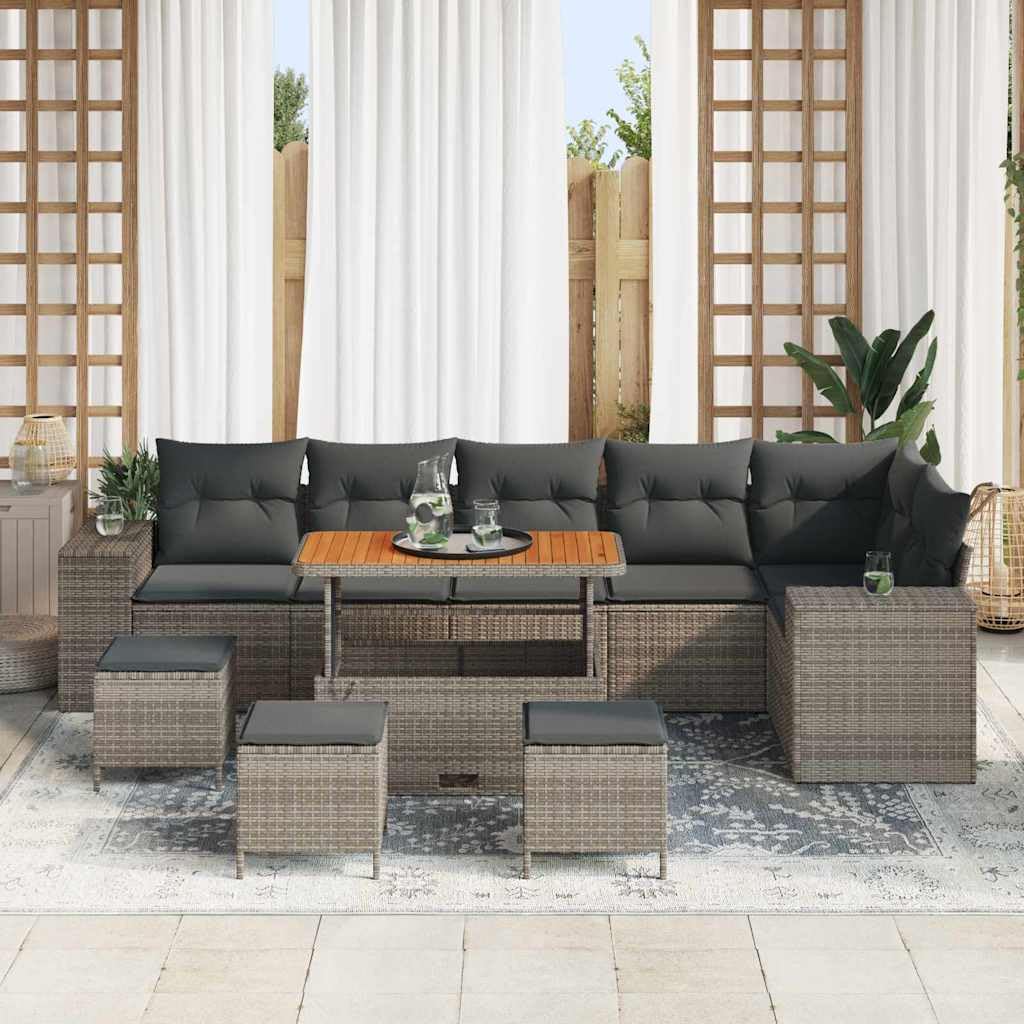 Set di mobili da giardino in polyrattan, 10 pezzi, con tavolo