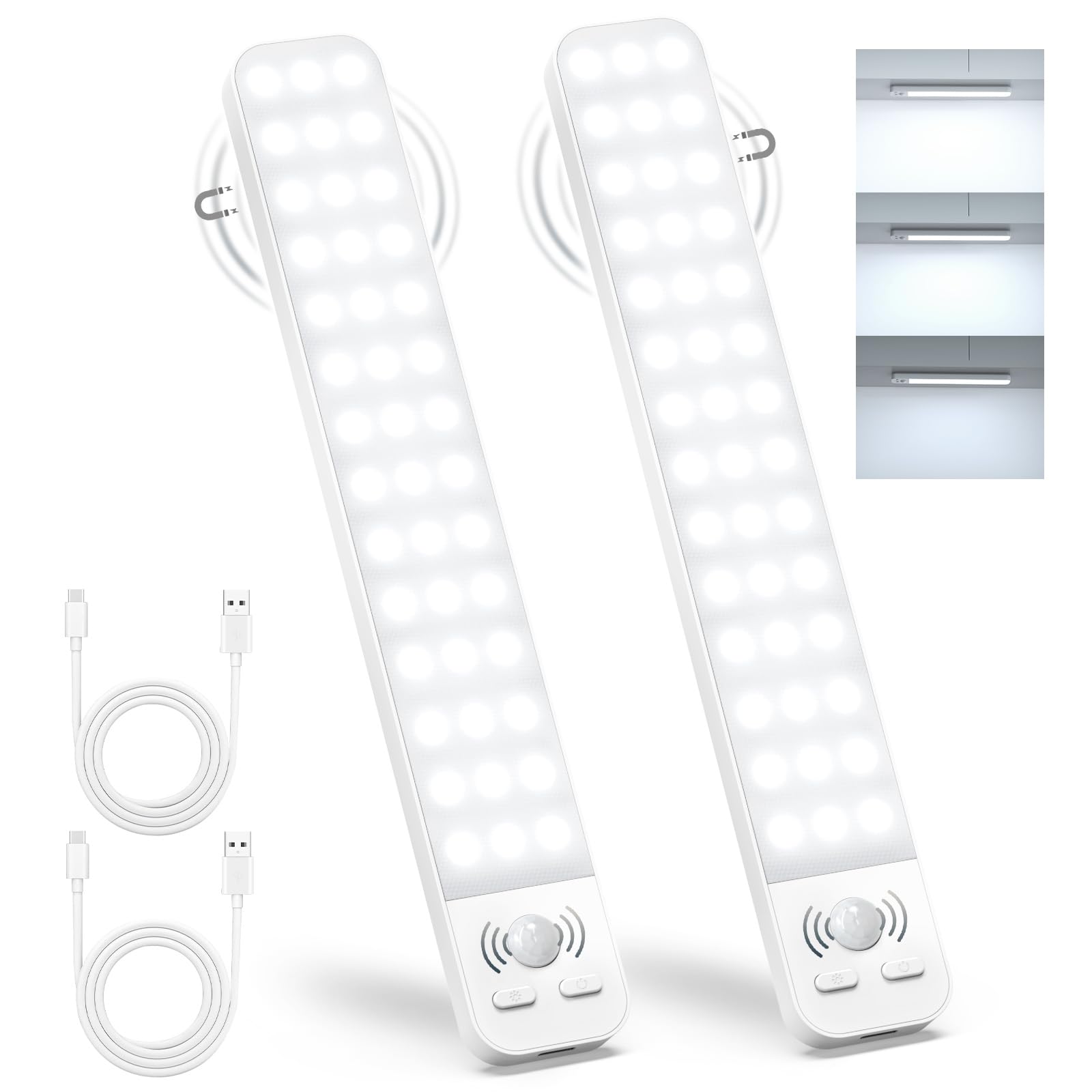 Under Cabinet Lights 2 Pack, Motion Sensor, Rechargeable & Dimmable
