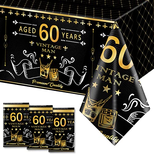 3 Pack 60Th Birthday Tablecloth，Disposable Plastic Black And Gold Tablecloth,Waterproof Rectangular Table Covers 60Th Birthday Decorations For Men (60Th) #TOP20