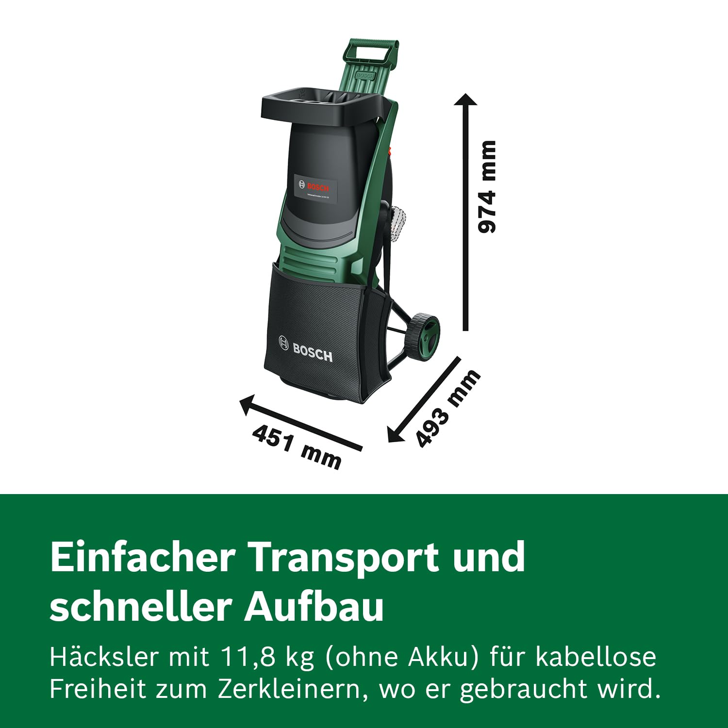 Bosch Akku-Häcksler UniversalShredder 2x18V-25, gehärtete Stahlmesser, bürstenloser Motor, 25 mm