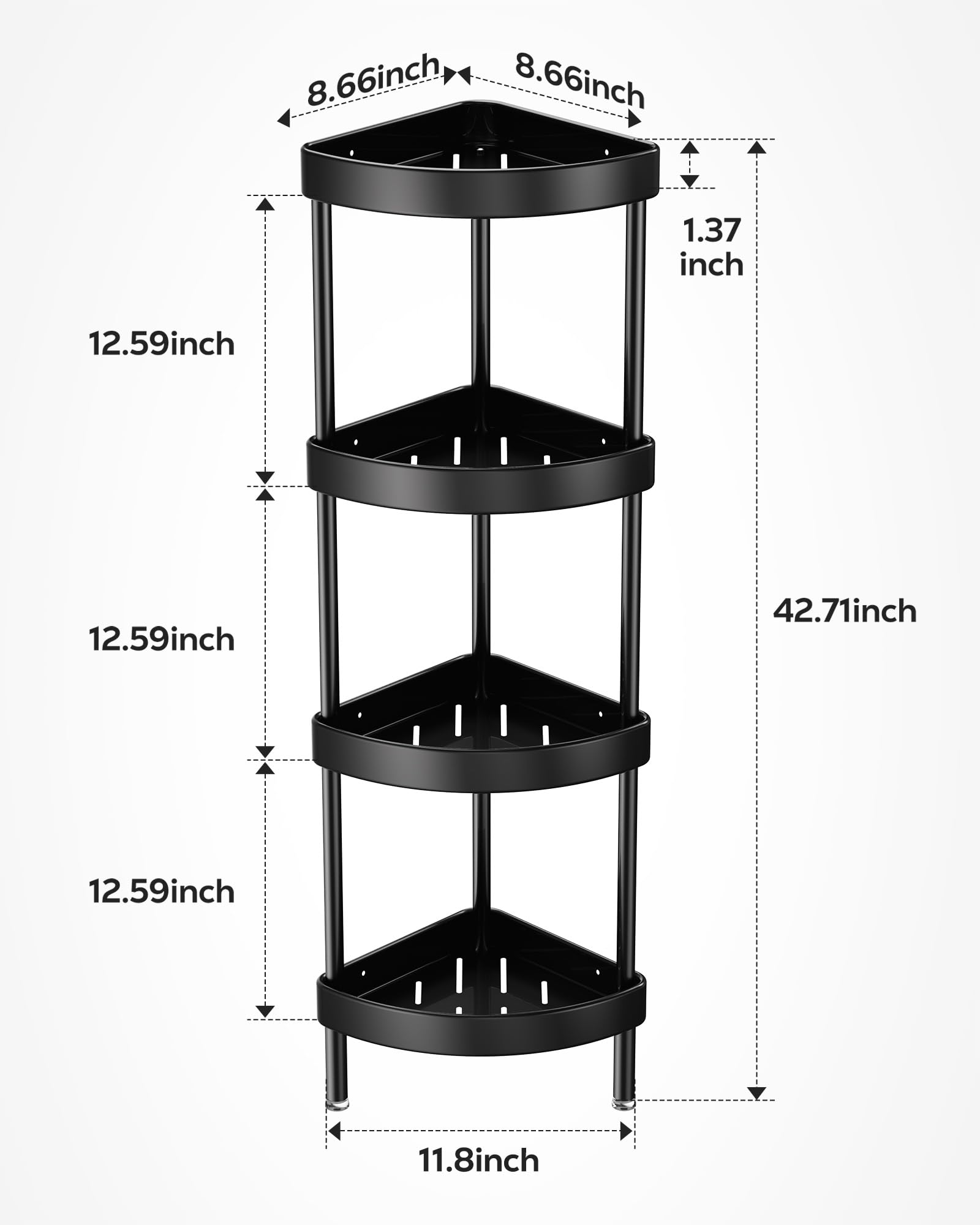 Nieifi Organizador de ducha esquinero de aluminio de 4 niveles, resistente al óxido, color negro