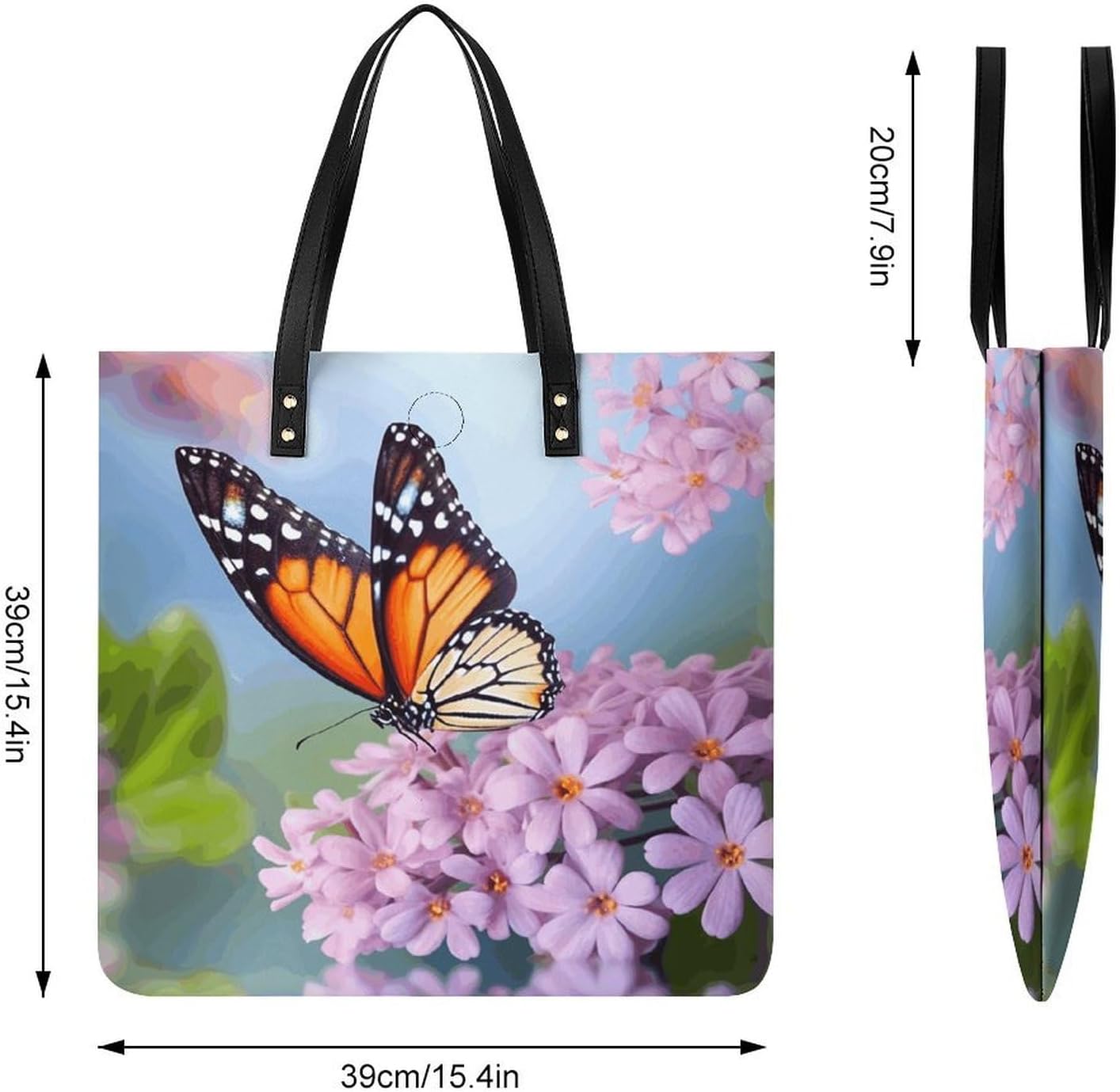 Butterfly for Flowers Handbags Large Capacity, Tote Bag Stylish Slouchy, Shoulder Bags for Work Beach Travel And Shopping Grocery.